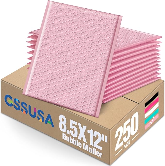 GSSUSA Light Pink Bubble Mailers 8.5x12 Large Padded Envelopes 250 Pack Strong Adhesion Bubble Mailer Self-Seal Bubble Envelopes for Mailing Clothes,Magazines
