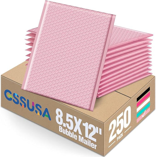 GSSUSA Light Pink Bubble Mailers 8.5x12 Large Padded Envelopes 250 Pack Strong Adhesion Bubble Mailer Self-Seal Bubble Envelopes for Mailing Clothes,Magazines