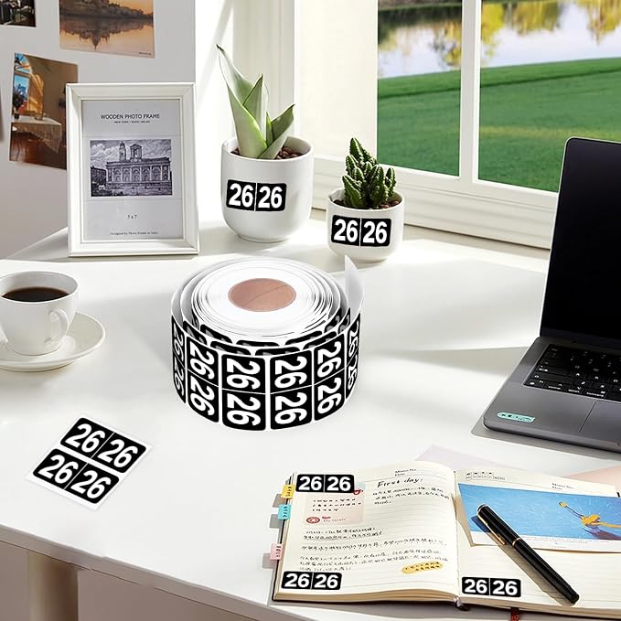 500 Pieces 2026 Year Stickers File Folder Year Labels Rectangle Coded Colored Year Stickers Self Adhesive Year Labels Tab File Folders Office Supplies, 1 Roll, 3/4" x 1-1/2"(Black)