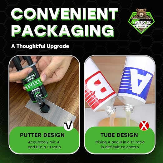 2 Part Black Epoxy Glue 5 Minute Set Adhesive, 1.7 oz Syringe | Fast-Setting 2-Part Strong Epoxy Adhesive, Black Ultra Strong Epoxy Resin Glue for Plastic, Metal, Glass, Ceramic, 2 Pack