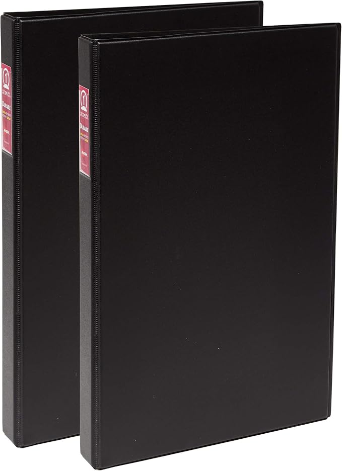 Avery® Legal-Size 3 Ring Binders, 1" Round Rings, 2 Black Binders | For Legal Document and Contract Storage, Wide Cover Panels, Interior Pockets, Clear Spine Label Holder, Lay-Flat Pages