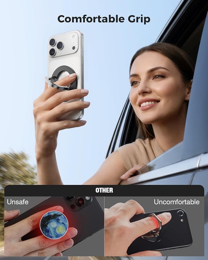 SUPERONE for MagSafe Phone Grip, Adjustable Magnetic Phone Ring Holder | Removable Phone Finger Ring Kickstand，Mag Safe Accessories Only Compatible with iPhone 17 - 12 Series, Mag Safe Case - Black
