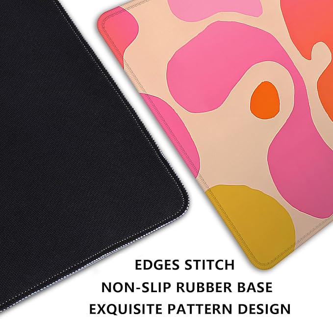 Pink Abstract Desk Mat Mouse Pad,Mouse Mad XL Cute Desk Pad Keyboard Mat,Desk Accessories for Women Office Decor, Extended Mousepad Non-Slip Rubber Base with Stitched Edges(27.5X11.8 in)