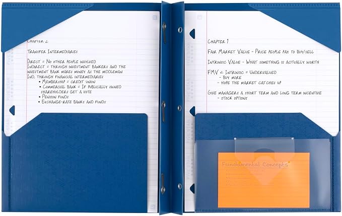 Five Star 2-Pocket Folder, Plastic Folder with Stay-Put Tabs and Prong Fasteners, Holds 8-1/2" x 11" Paper, Pacific Blue (72115) (Pack of 5)