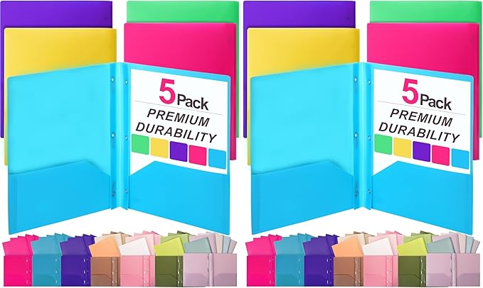 Mr. Pen- Plastic Folders with Pockets and Prongs, 10 Pack, Letter Size, Flexible Plastic Folders with Prongs