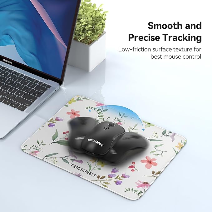 TECKNET Mouse Pad with Anti-fray Stitching, Waterproof Surface & Non-Slip Rubber Base with Stitched Edges Gaming Mouse Mat for Laptop，Compatible with Laser and Optical Mice - Flower