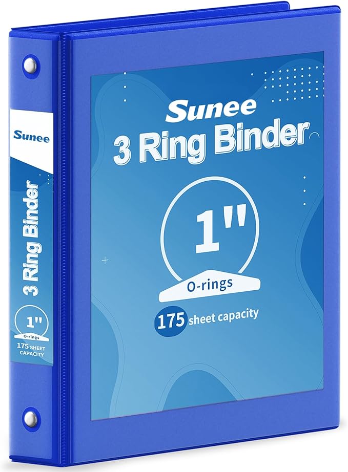SUNEE 3 Ring Binder 1 Inch 1 Pack, Clear View Binder Three Ring PVC-Free (Fit 8.5x11 Inches) for School or Office Supplies, Cobalt Blue