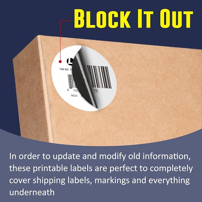 L LIKED 2" Round Direct Thermal Labels 7500 Permanent Adhesive Labels | 10 Rolls, 750 Labels/Roll, BPA Free, Block Old Information, Perforated, Compatible with Most Desktop Printers