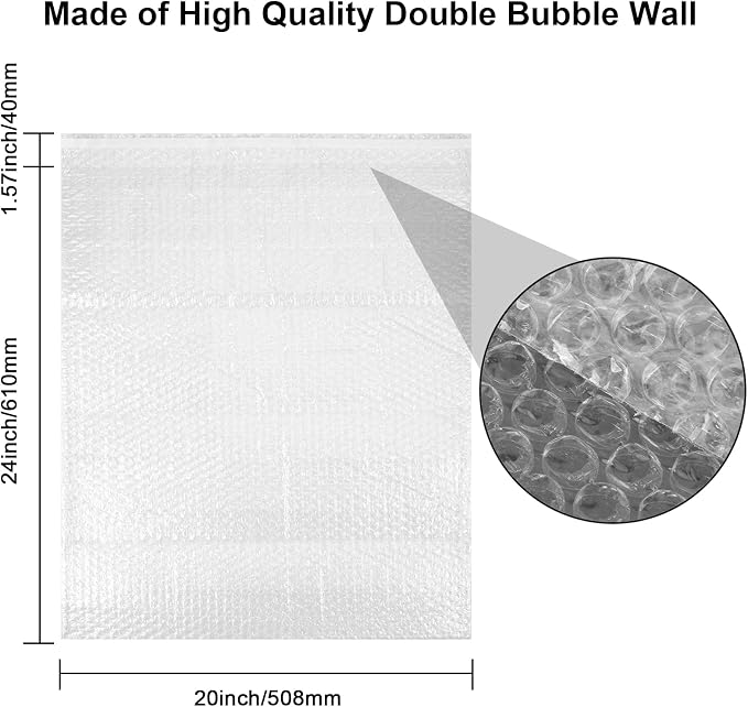 12Pack Self-Seal Big Bubble Out Bag Pouches 20 x 24 Inch Double Walled Large Self-Sealing Protective Wrap Cushioning Bags for Shipping, Packing, Moving