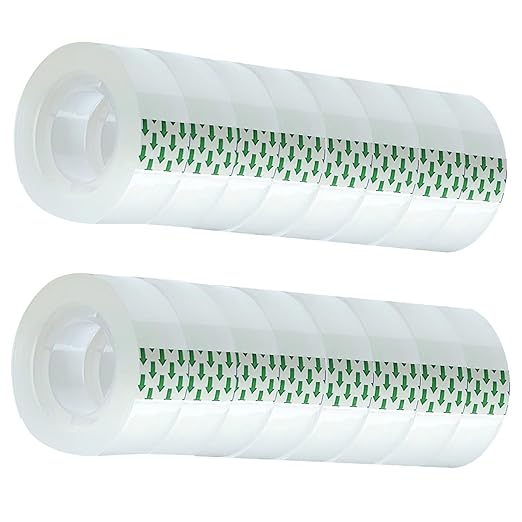 16 Rolls Transparent Tape Refills Rolls 3/4-Inch x 1000 inch, 1 inch Core, Clear Gift Wrapping Tape Refill Roll for Office, Home, School