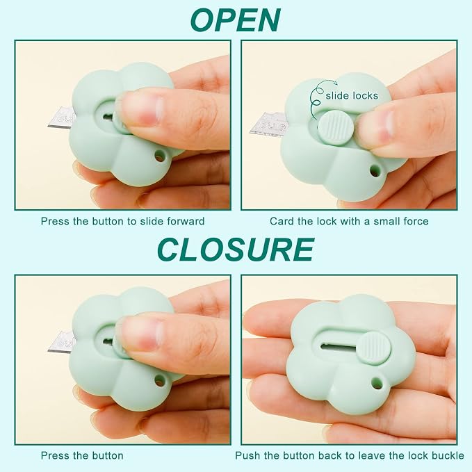 Jspupifip 36 Pcs Mini Retractable Box Cutter, Art Utility Knives Portable | Bear Claw Mini Flower Cloud Shaped Plastic Small Letter Opener Slide Open for Envelopes Cutting DIY Crafts Multi-color