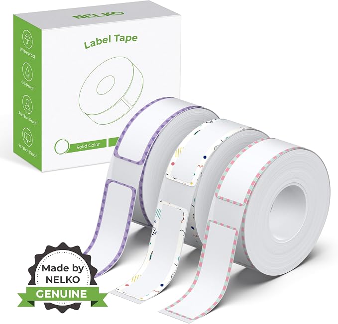 NELKO P21 Genuine Adhesive Pattern with Border 2.0 Label Paper, 3 Roll | Easy to Peel, BPA-Free, Strong Adhesion, Water-Resistant & Oil-Proof, Great for School, Office, Home, Kitchen, Black on White