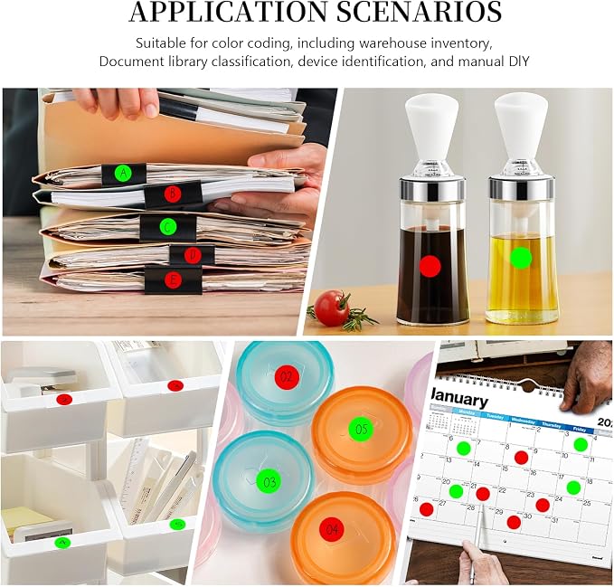 PARLAIM 1/2" Round Color-Code Dot Stickers,Adhesive 2000 Stickers Rolls dots Label Dispenser Box Green Circle Stickers Labels(Fluorescent Green+Red)