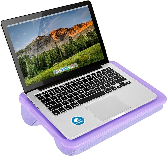 LAPGEAR Compact Lap Desk – Purple Amethyst, Fits 14" Laptops | Microbead Cushion, Built-In Pencil Slot, Carry Handle, Fits Standard Letter-Size Paper (8.5" × 11")