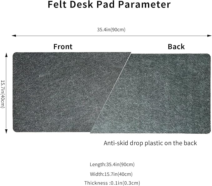 DAWNTREES Non-Slip Felt Desk Mat,36 x 16 Inches Large Desk Pad Protector | Office Computer Desk Mat for Full Keyboard and Mouse Pad,Dark Grey