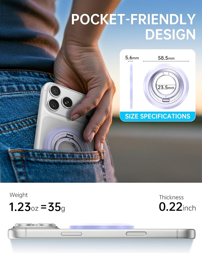SYNCWIRE Magnetic Phone Ring Holder, for MagSafe Phone Grip Stand Kickstand | 360° Rotation, Double-Sided Magnet, Cell Phone Grip Finger Holder, for iPhone 17 16 15 14 13 12 Pro Max, MagSafe Accessories