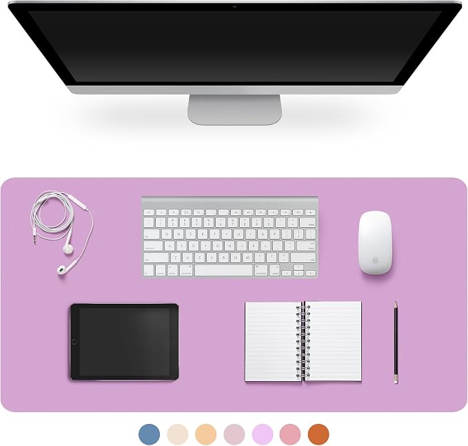 Leather Desk Pad Protector,Non-Slip Desk Pad(Light Purple, 31.5" x 15.7") | on-Slip PU Leather Large Mouse Pad,Easy Clean Desk Protecor Mat,Writing Pad for Office Work/Home/Decor