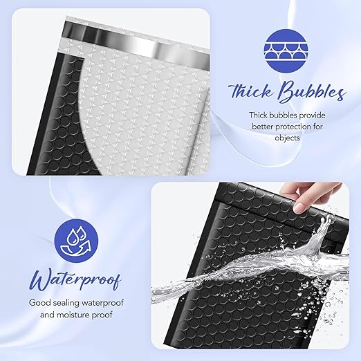 Fuxury Bubble Mailers 5x8.6" 800 Pack Black Waterproof Padded Envelopes Usable Size 5x7" Self Seal Bubble Envelopes Padded Mailers Shipping Bags for Mailing Jewelry Makeup Small Business