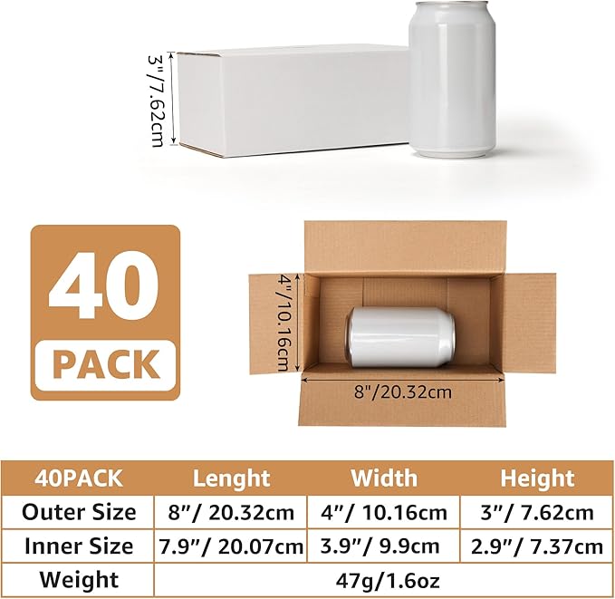 EXYGLO 40 Pack 8x4x3 Shipping Boxes for Small Business, White Corrugated Cardboard Box for Packaging, Moving, Mailing, and Storing
