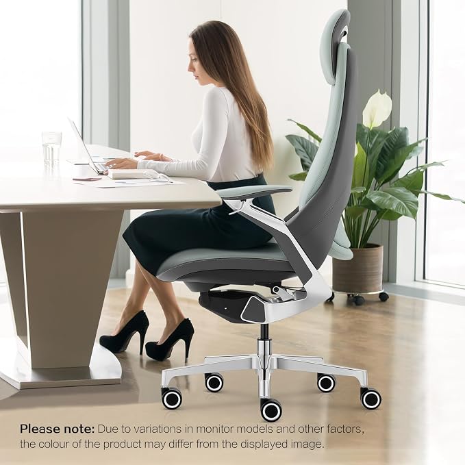 Genuine Leather Executive Office Chair，Top-Grain Cowhide, Ergonomic Design | Adjustable seat and headrest heights, 3-position recline (lockable)—suitable for home offices and high-end office settings.