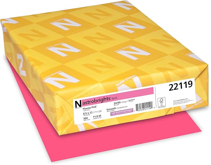 Astrobrights Color Paper, 24 lb Bond Weight, 8.5 x 11, Plasma Pink, 500/Ream