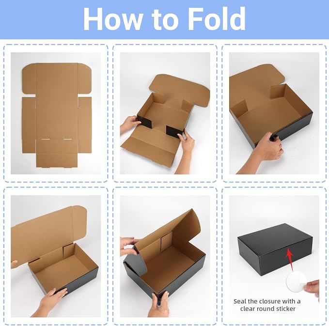 Black 12x9x4 Shipping Boxes Set of 25, Corrugated Cardboard Mailer Boxes with Brown Interior for Small Business Shipping, for Modern Business Packaging, Mailing, and Storage