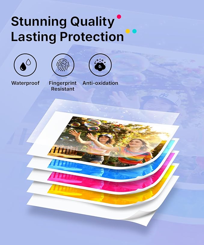 Liene Pearl N200 Pro Portable AI Photo Printer, Instant Mini Picture Printer for iPhone Smartphone, Thermal Dye Sublimation Bluetooth Sticker Maker 50 Sheets 2x3 Adhesive Paper & 5 Cartridges, Purple