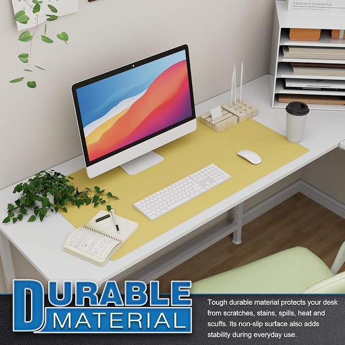 K KNODEL Large Office Desk Mat, Leather Mouse Pad (31.5"x15.7", Yellow) | Desk Pad, Keyboard Pad, Computer and Laptop Mat, Desktop Protector and Cover, Writing Pad and Blotter for Home Office