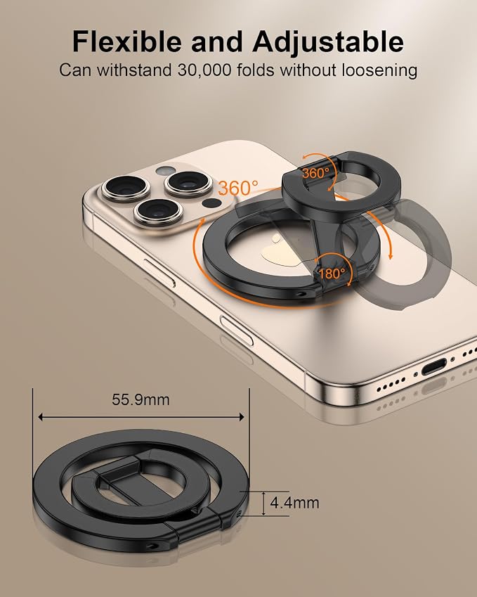 MagSafe Phone Grip Holder Dual-Sided Magnetic Finger Ring with Kickstand | for iPhone 17/16 Pro Max/15 Plus/14 Pro/13 Mini/12, Samsung, Magnet Phone Stand Grip Adjustable Loop for Mag Car Mount &Case