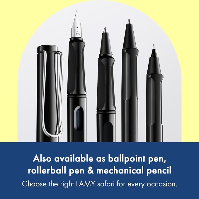 LAMY safari black - Fountain Pen with ergonomic grip & polished steel nib in size M - ideal for any Writing & Calligraphy - including LAMY T 10 blue cartridge - Right-Handed