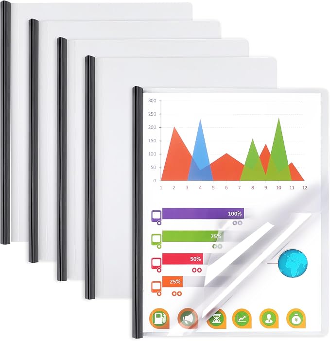 Report Covers with Sliding Bar, Clear Report Covers for Letter-Size Paper | A4 Resume Covers Presentation Folders File Document Binder for School Business, 70 Sheet Capacity