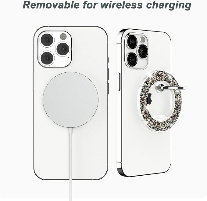 Magnetic Phone Ring Holder for magsafe, Glitter Magnetic Grip Compatible with iPhone 17 16 15 14 13 12 Pro max,Pro,Plus,Mini Mag Safe Pixel 10 Series,Adjustable Kickstand,Starlight
