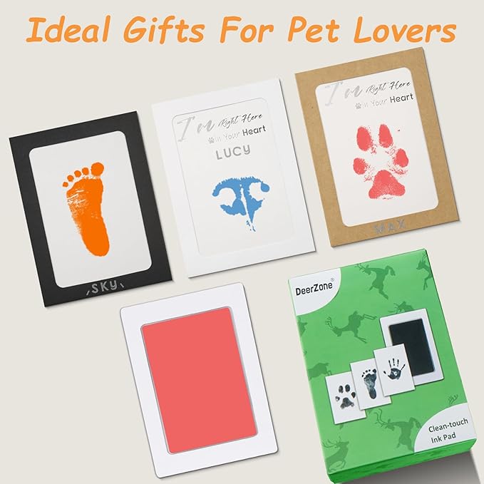 Paw Print Kit - Dog & Cat Paw & Nose Imprint Cards, Clean Touch Ink Pads for Keepsakes
