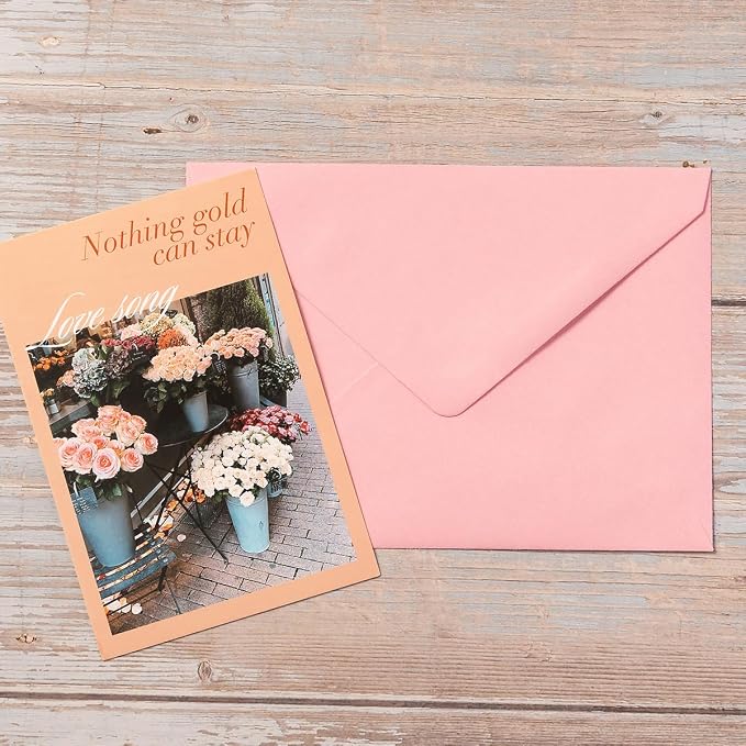 25 Pieces A7 Colored Envelopes with Cards and Stickers Set, Pink 5Colors | 5x7 inches Envelopes For Weddings, Invitations, Birthday, Baby Shower