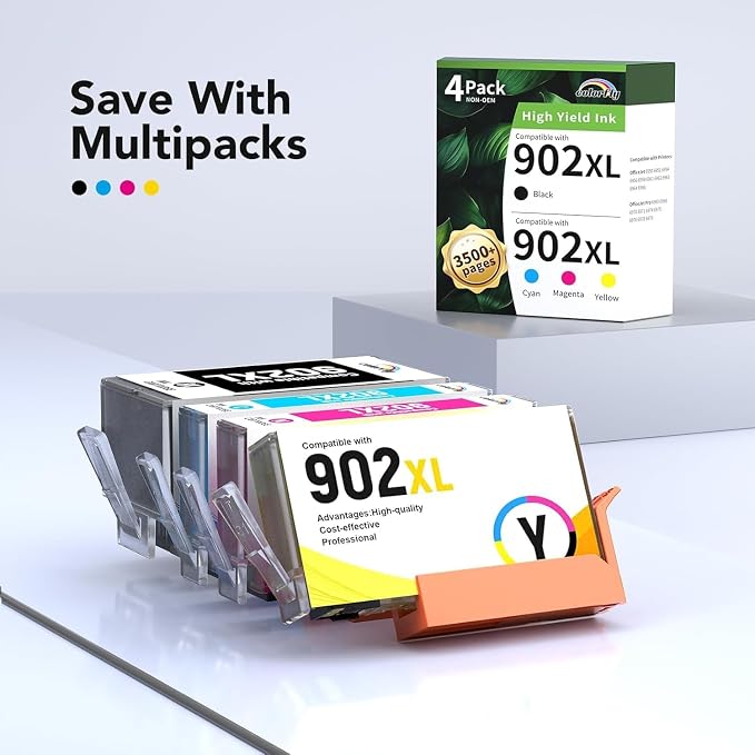 colorfly 902XL Ink Cartridges Combo Pack Replacement for HP902XL (4-Pack) | Works with Officejet Pro 6978 6968 6974 6975 6960 Officejet 6951 6954 6956 6958 Printers