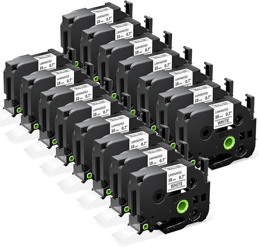 15-Pack TZe-241 TZe241 Replace for Brother P Touch TZe TZ Tape 18mm 0.7 | Ptouch Label Maker Tape 18mm .7 Laminated White Compatible with Brother PT-D400 PT-D410 PT-D600 D610BT PTD460BT, 3/4 Inch