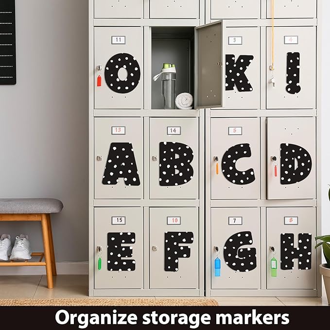 Qyeahkj 150 PCS Large 7" Font Bulletin Board Letters Punctuation Cutouts Combo Black Letters with White Polka Dots Border Decor Classroom Alphabet Poster for Bulletin Board Display Home School Wall