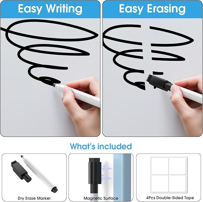 MaxGear Small Dry Erase Board for Wall, 14"x 11" Double-Sided Whiteboard with 3 Dry Erase Markers, 3 Magnets, Portable White Board for Planning, Drawing, Memo, to Do List, Blue Frame