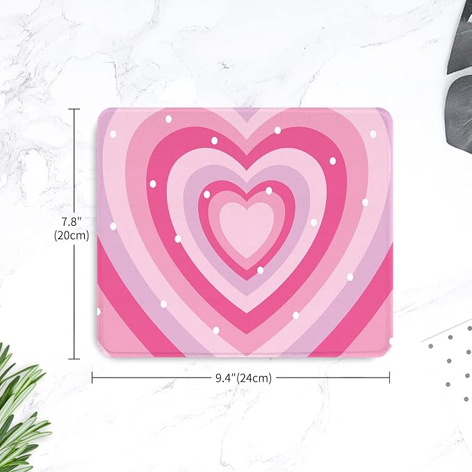 Seorsok Pink Heart Mouse Pad,Mouse Mat Square Waterproof Mouse Pad Non-Slip Rubber Base Mouse Pads for Office Laptop,9.5"x7.8"x0.12" Inch