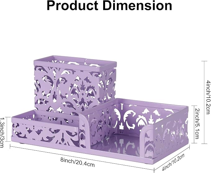 EasyPAG Desk Organizer 3 Compartment Pen Holder for Desk Office Supplies Caddy with Sticky Notes Holder for School Home, Purple