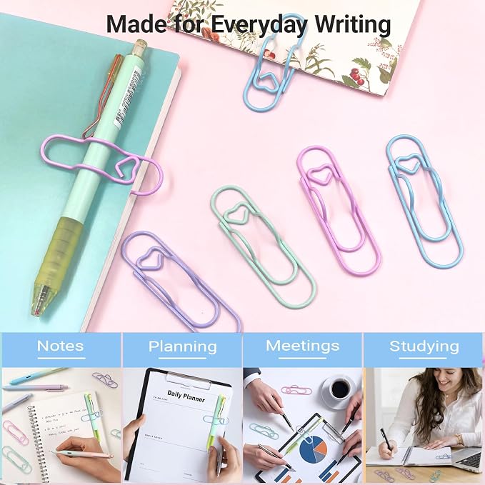 Pastel Heart Pen Holder Clips, 8 Pack Notebook Accessories for Journals | Cute pastel heart pen holder clips keep your pen within reach while adding charm to notebooks, journals, and planners