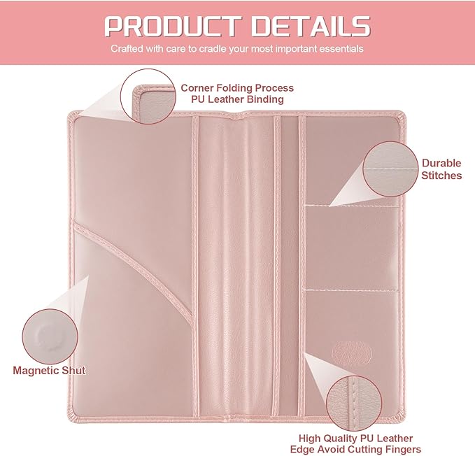 JUSTTOP 1Pack Car Registration and Insurance Holder,Car Document Holder for Cards License with Magnetic Shut,Vehicle Glove Box Car Organizer for Documents, Cards, License(Pink)