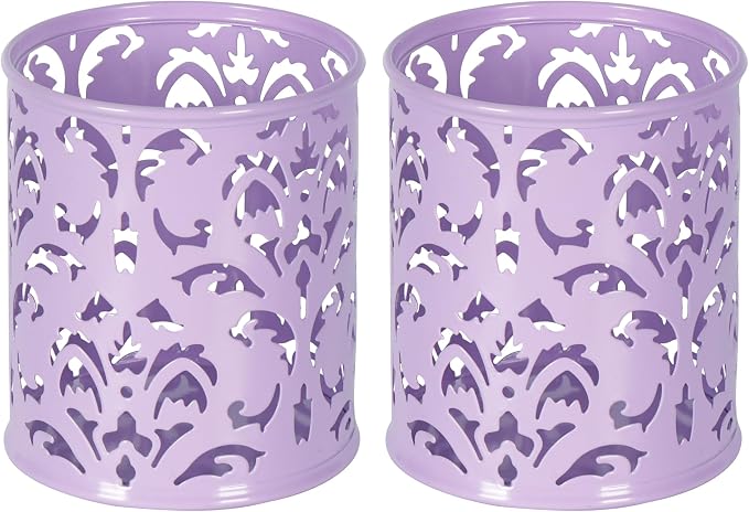 EasyPAG Purple Pen Holder for Desk, 2 Pack Round Pen Organizer, Brush Holder for Vanity, Metal Pencil Cup Organizer for Home, Office, Classroom, School