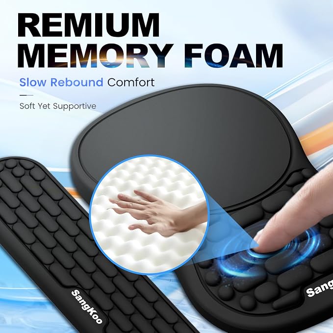 Ergonomic Keyboard Wrist Rest Mouse Pad Wrist Support Set, Black | Ergonomic Memory Foam,Pain Relief Wrist Support,Non-Slip Base, Waterproof Smooth Surface,Office & Gaming Desk Accessories