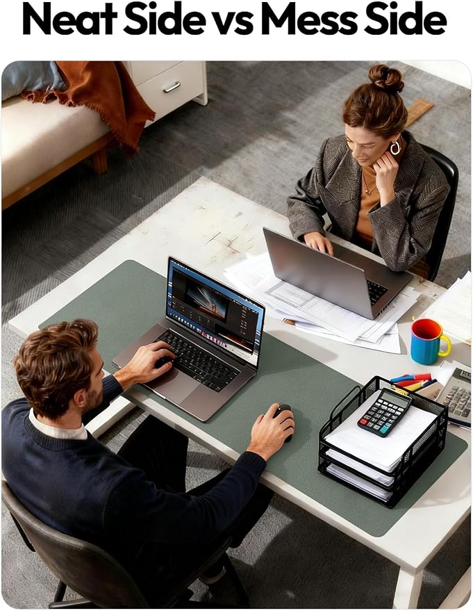 YSAGi Leather Desk Protector, Office Mat, Large Mouse Mat, Non-Slip PU Leather Blotter, Laptop Desk, Waterproof Writing Pad for Office and Home (Dark Green, 31.5" x 15.8")