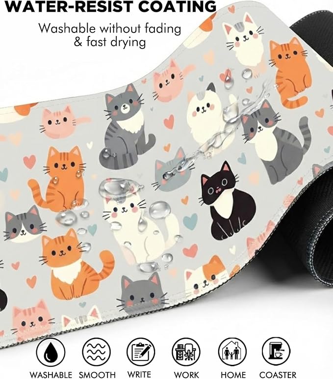 Mouse Pad, Desk Mat, 31.5x11.8in Large Mousepad, Cat Family | Desk Pad with Stitched Edge & Rubber Non-Slip Bottom, Gaming Mouse Pad, Extended Mousepad for Home, Office