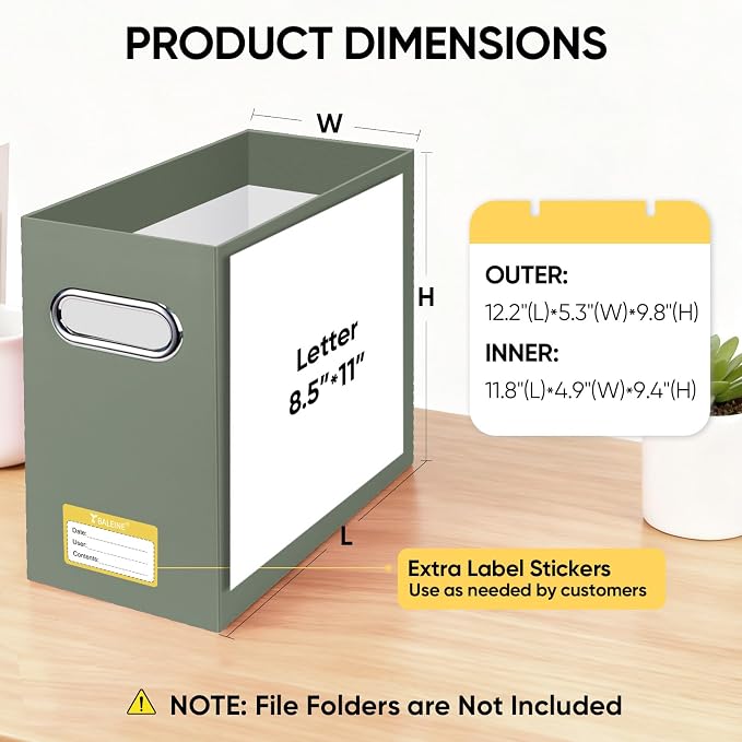 BALEINE File Organizer Box, Cardboard File Folder Organizer with Handle for Letter Size, Portable Collapsible Hanging Filing Box for Home Office Document Storage (4 Pack,Olive)