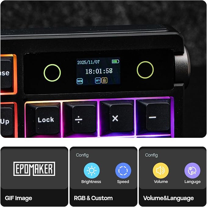 EPOMAKER TH108 PRO Full Size Mechanical Keyboard with Screen & Knob | Wireless Gaming Keyboard with 10000mAh, Creamy Gasket, Hot Swap, Custom Driver, RGB Backlight (Black, Creamy Jade)