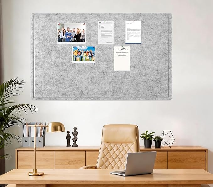 Large Bulletin Board 60" x 36" Felt Cork Board,Decor Pin Board, Silver Gray | Cork Board Alternative for Wall, Foldable Self-Adhesive Vision Board Prayer Board with Pushpins for Home Office Classroom