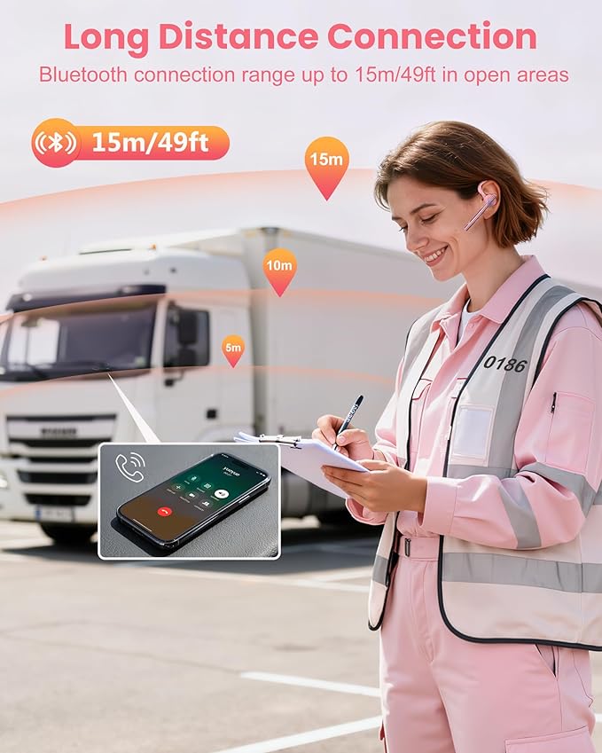 New Bee Bluetooth Headset V5.1 72H Talk Time Dual Mic with Mute Button for Business, Wireless Hand-Free Bluetooth Earpiece with 500mAh Charging Case for Cell Phone Calls Trucker Driver Laptop
